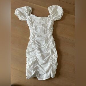 Superdown White Ruched Puff Sleeve Mini Dress